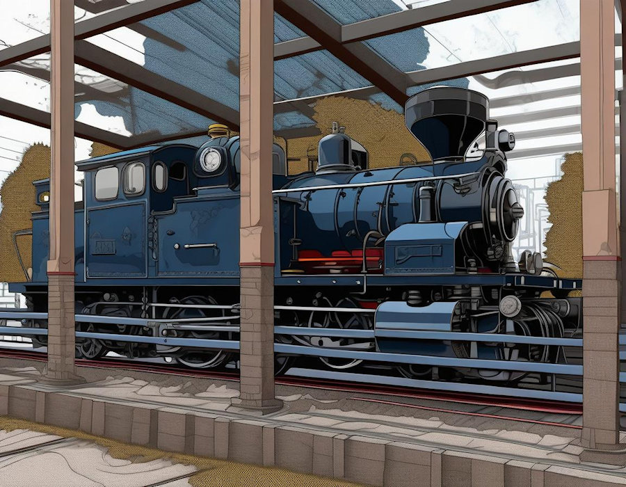 Jyvaskyla railway station - old steam engine - artwork