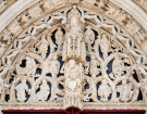 Cycling the old railway of Ponthieu - St Riquier cathedral - ornaments above the entrance