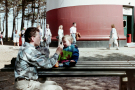 Our first visit to Wadden island Ameland (june 1993) -  Feeding Elvin in front of the lighthouse