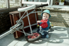 Our first visit to Wadden island Ameland (june 1993) - Elvin playing on the terrace of our holiday cottage