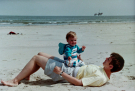 Our first visit to Wadden island Ameland (june 1993) - Elvin sitting on Rita on the beach