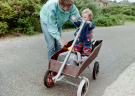Our first visit to Wadden island Ameland (june 1993) - Elvin trying to stand up in his beach cart
