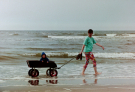 Our first visit to Wadden island Ameland (june 1993) - Rita pulling the beach cart