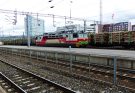 Jyvaskyla railway station - wagons with birch trunks parked