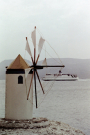 milos 1988 - around adamantas - model windmill with ferry in background