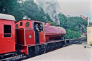 steam railways in britain1979 -  lakeside and haverthwaite railway - red train with saddletank ready to leave at haverthwaite