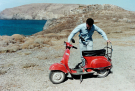 milos 1988 - trips on and around milos - arie starting his darn scooter (again)