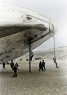 The end of Freighter Wan Chun which run aground in the Netherlands (Nov 1973 )- Children playing at the capsized ship